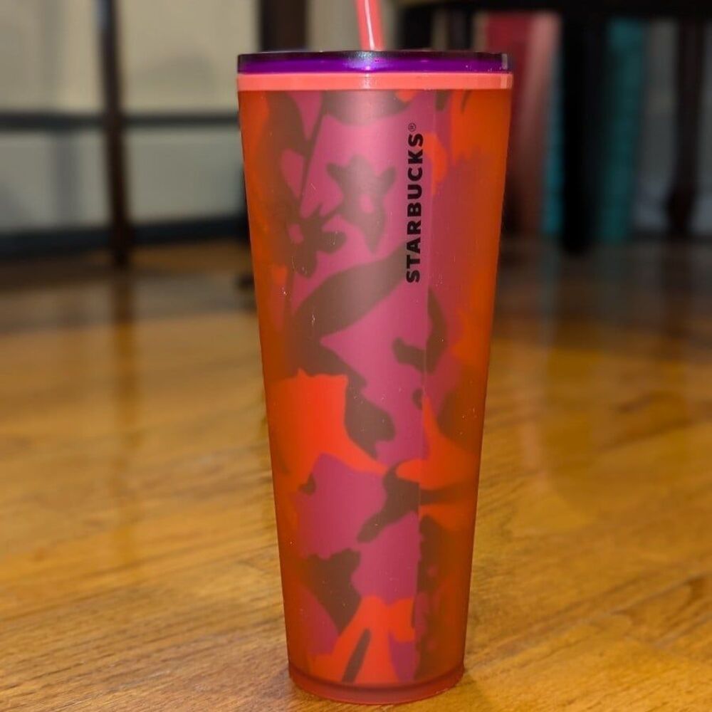 Starbucks Soft Touch Floral Red & Purple Venti Tumbler Coffee Cup‎